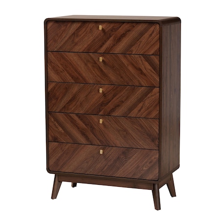 Baxton Studio Markell Mid-Century Modern Transitional Walnut Brown Finished Wood 5-Drawer Storage Chest 236-13269-ZORO